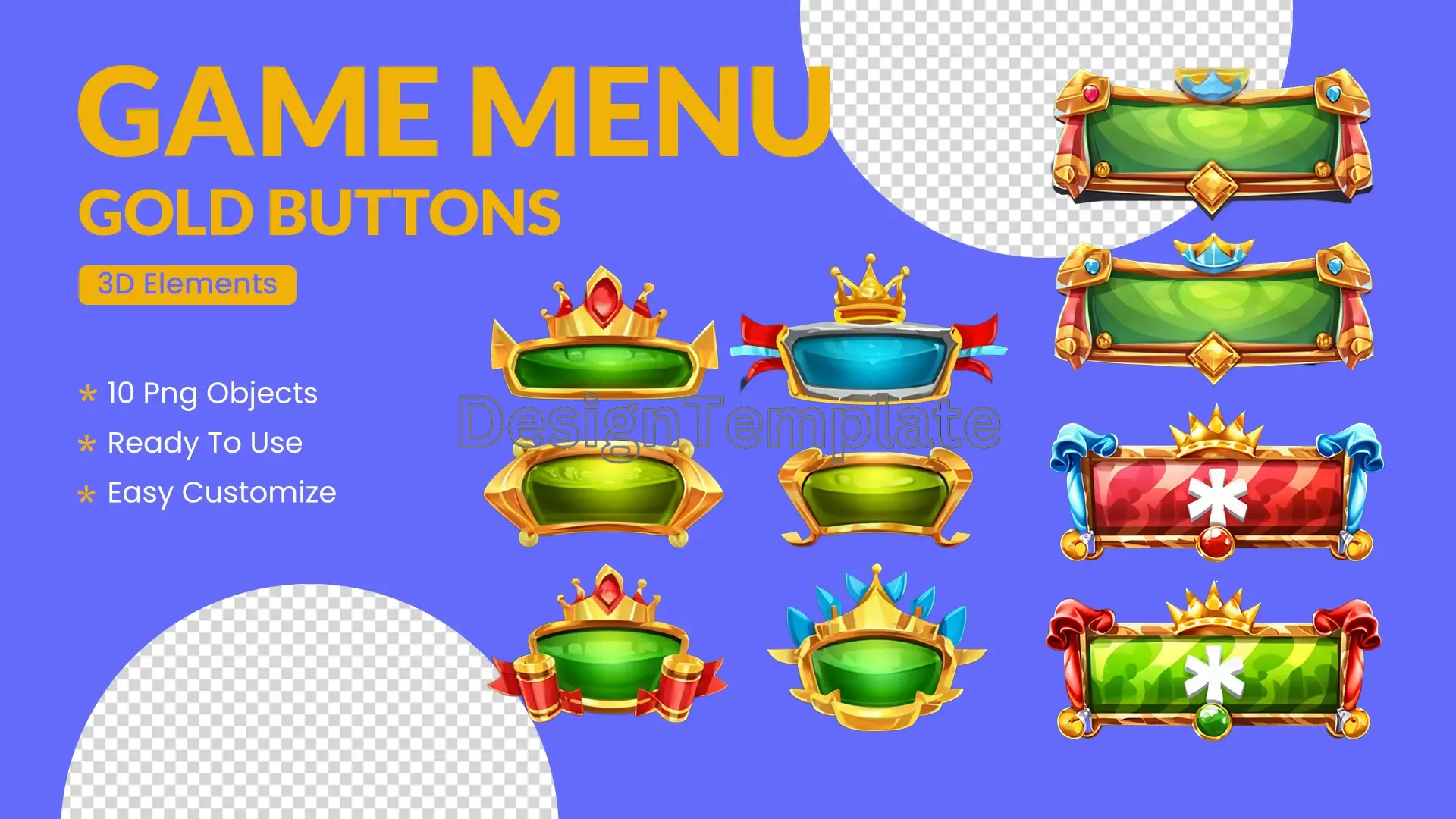 Golden Interface Luxurious 3D Game Menu Buttons Pack image
